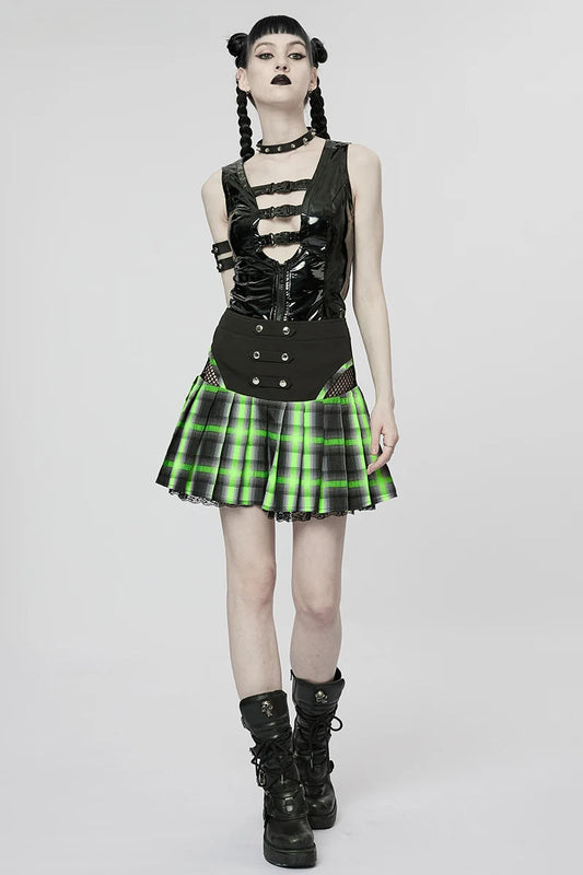 Style Hollowed Out Colored Pleated Personality Girl Mini Skirt