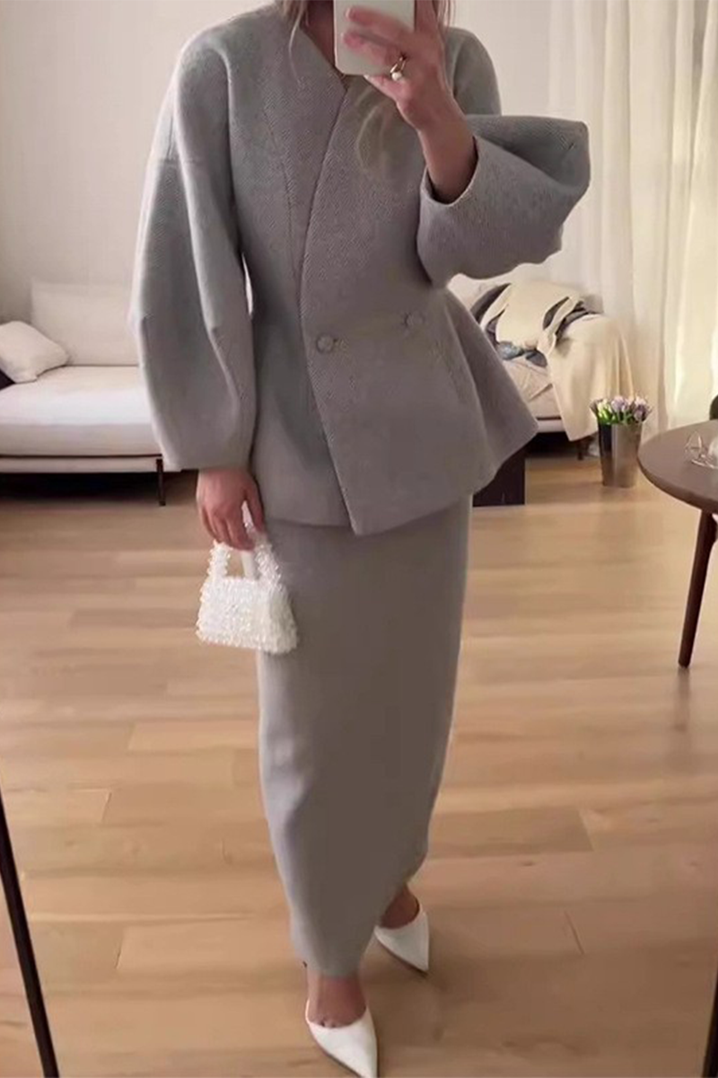 Calina – Buttons V-neck Long Sleeve Two-piece Set