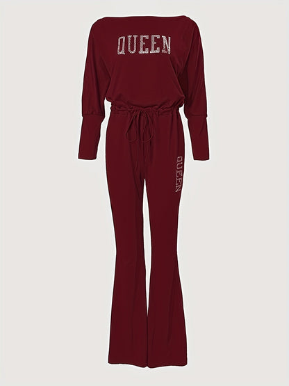 Queen Print Off Shoulder Jumpsuit Re7125