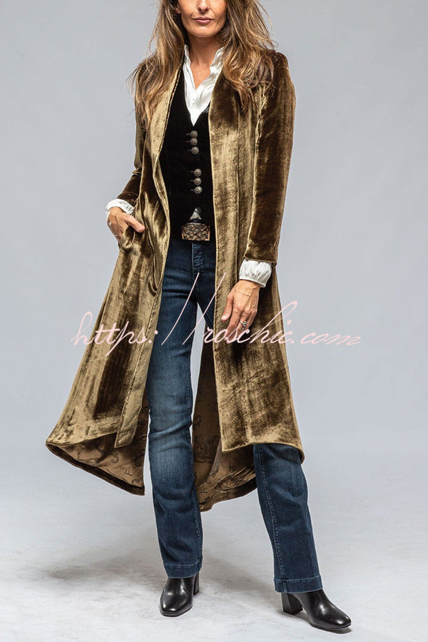 Velvet Long Loose Pocket Slit Coat