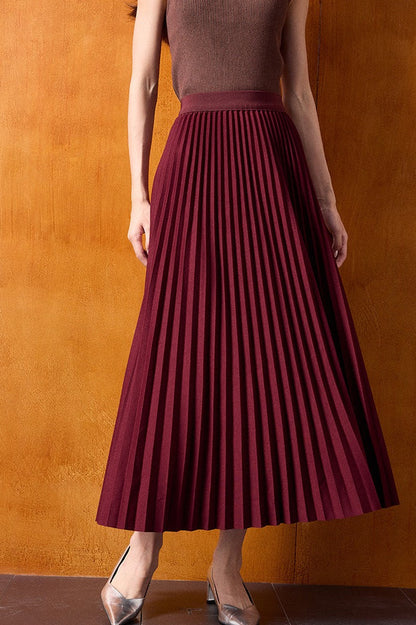High-waist Knit Pleated Midi Skirt
