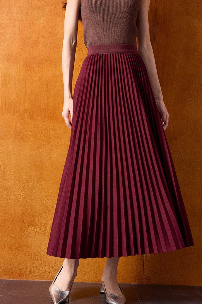 High-waist Knit Pleated Midi Skirt