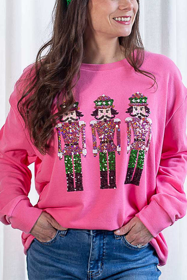Christmas Guard Sequined Loose Sweatshirt