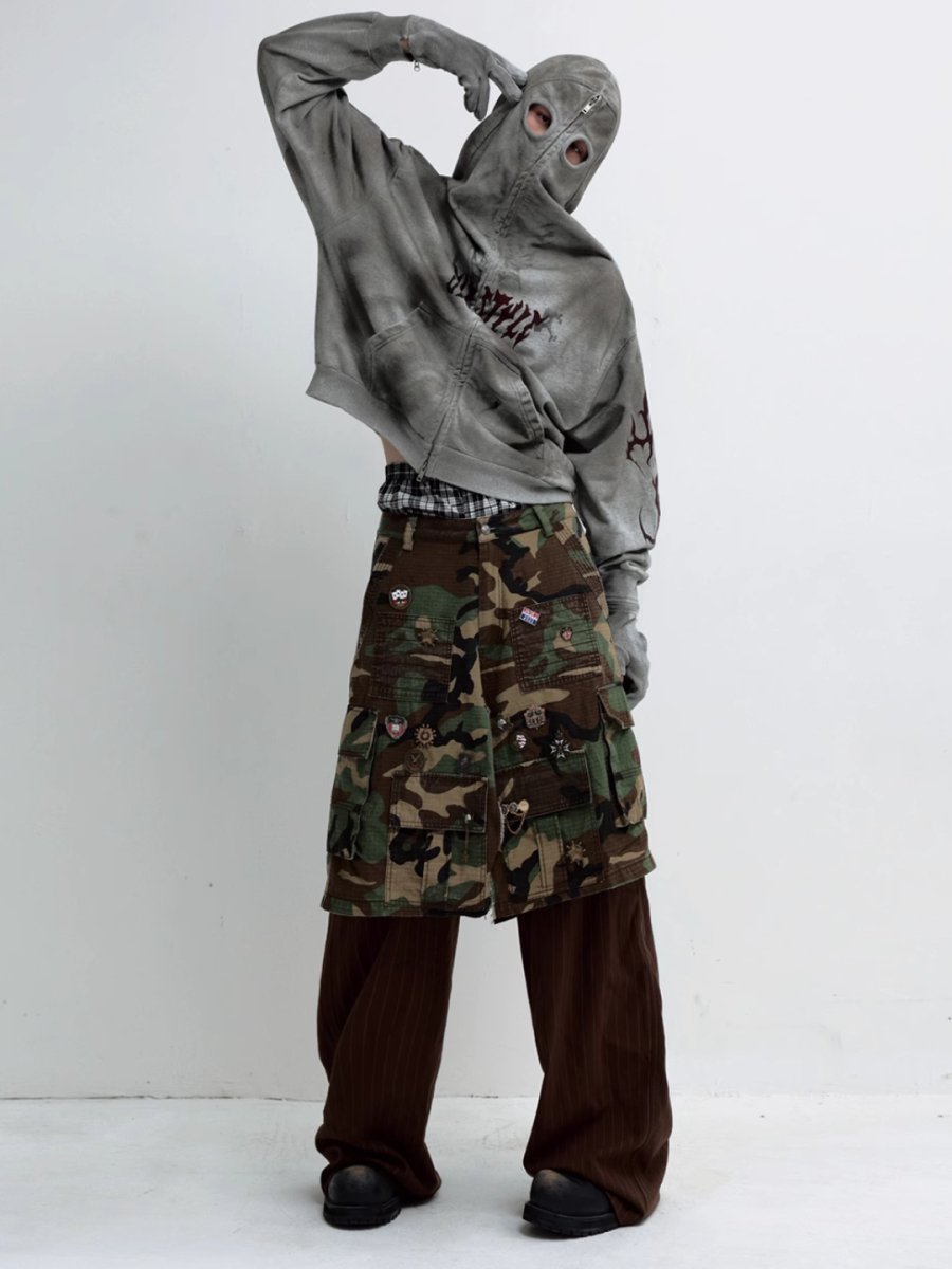 Camouflage Cargo Skirt Pinstripe Wide-leg Pants