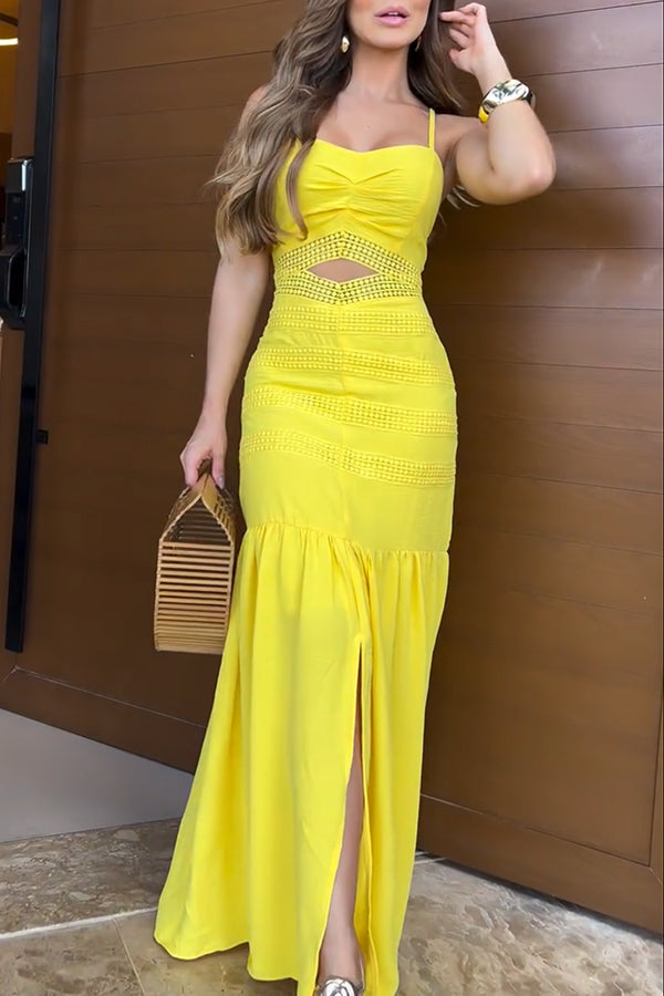 Essence Crochet Lace Patchwork Hollow Fishtail Maxi Dress