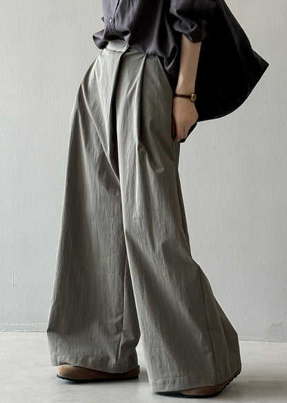 Organic Grey Pockets High Waist Cotton Wide Leg Pants Fall Wd019