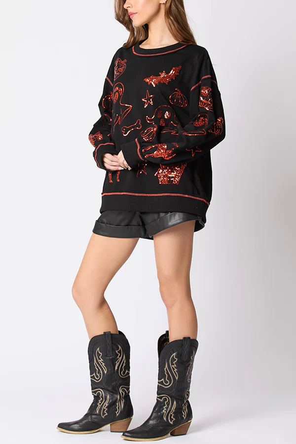 Halloween Graffiti Sequined Loose Sweatshirt