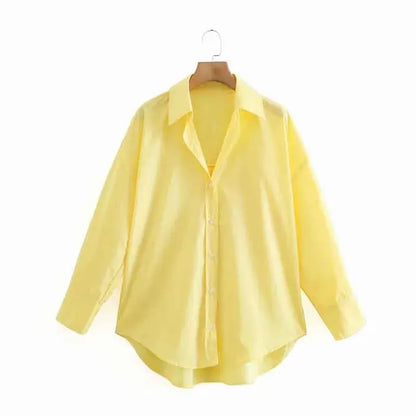 New Simply Candy Color Single Breasted Poplin Shirts Office Lady Long Sleeve Blouse Chemise Tops