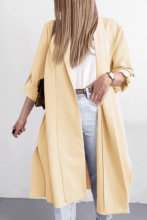 Lapel 3\/4 Sleeve Slit Cardigan