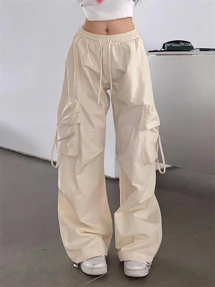 Y2k Cargo Pants High Waist Hip Hop Trousers Female Big Pockets Student Drawstring Baggy Sweatpants