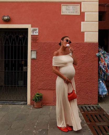 Kamara | Maternity Off Shoulder Pleated Maxi Dress