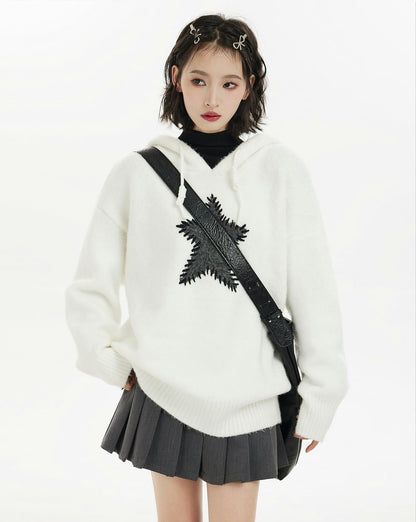 Oversized Star Patch Knit Sweater