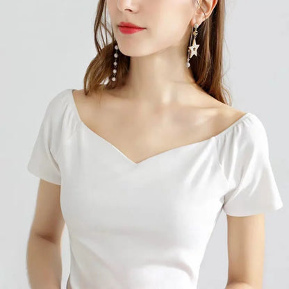 Spring Summer Style Cotton Blouses Shirts Short Sleeve V-neck Loose Blouses Tops Df3492