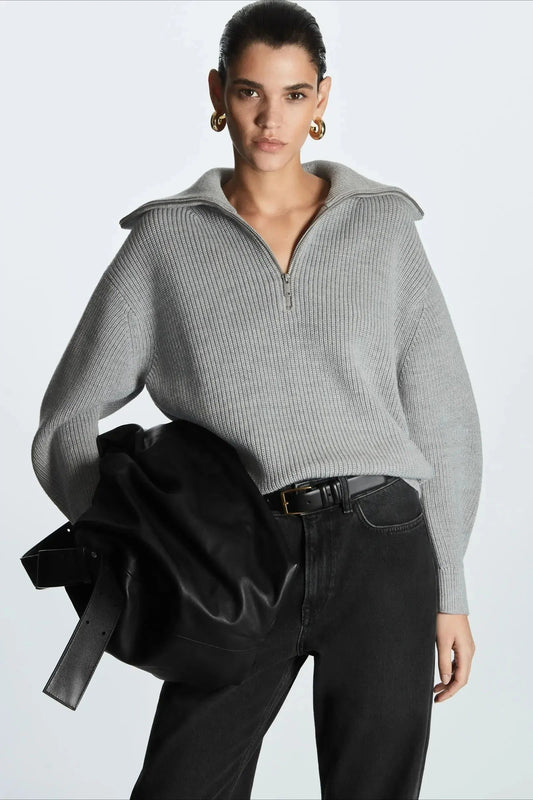 Wool Blend Open Collar Sweater