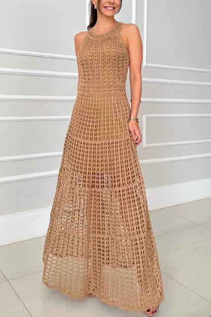 Mariane Crochet Knit Round Neck Texture A-line Maxi Dress