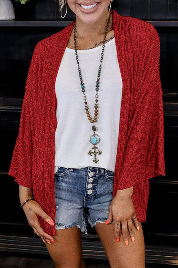Sequined Color Long Sleeve Coat