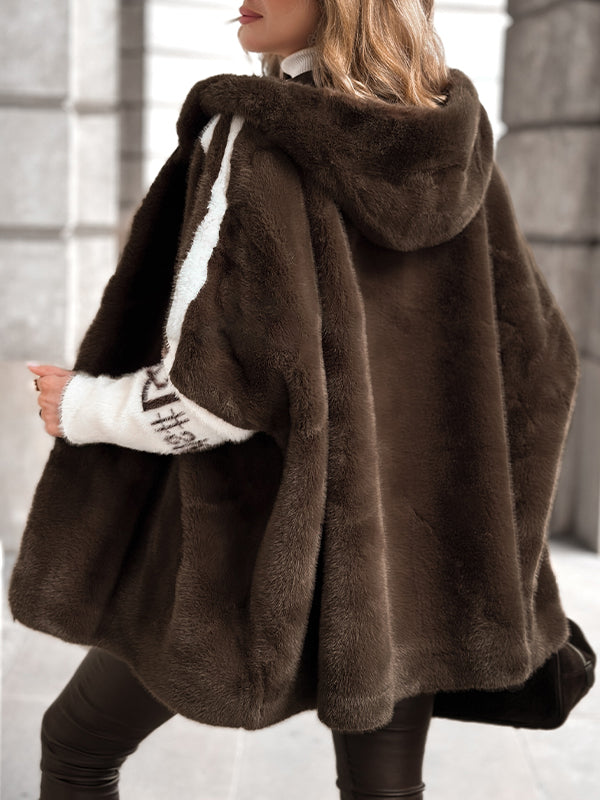 Plush Hooded Vertical Stripe Printed Coat