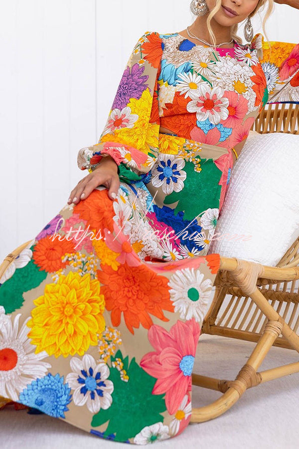 Bloom Forever Print Cutout Elastic Waist Maxi Dress