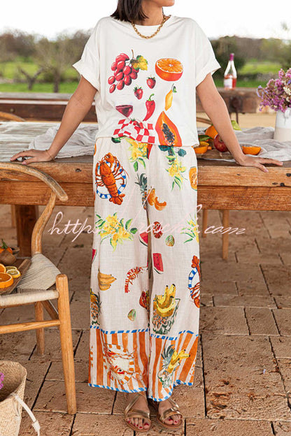 Unique Printed Elastic Waist Pocket Vacation Wide Leg Pants