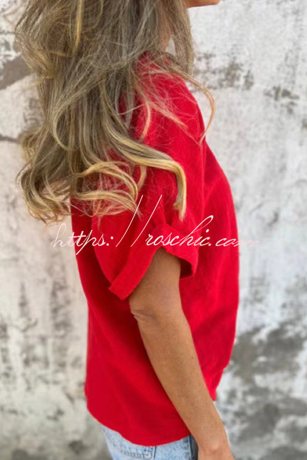 Linen Blend Crew Neck Short Sleeve Loose T-shirt