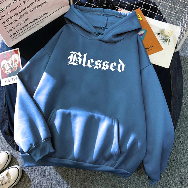 Blessed Creativity Printed Hoodies Street Style Hip Hop Hoody Autumn Loose Fleece Clothing Comfortable Pullover Sweatshirt
