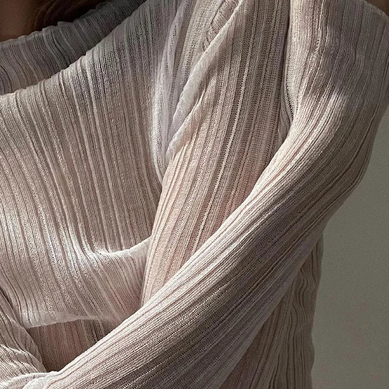 Fall See Through Long Sleeve Mock Neck Tops T-shirts Tees Slim Clothes