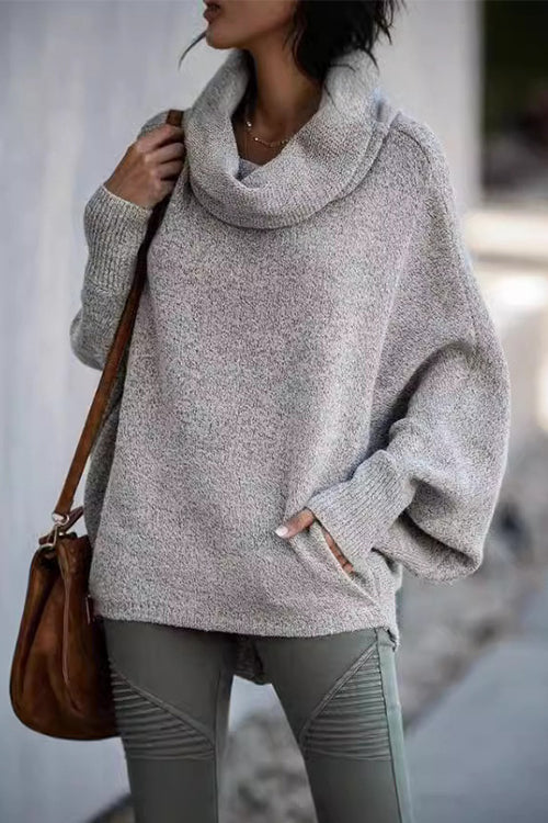 Cowl Neck Batwing Sleeves Loose Sweater