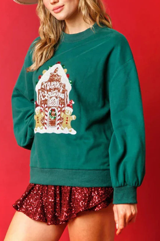 Christmas Candy House Sequined Loose Sweatshirt
