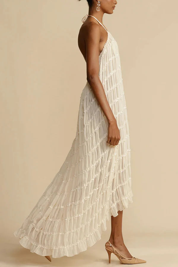 Versatility and Charm Pleated Drawstring Waist Tiered Maxi Skirt