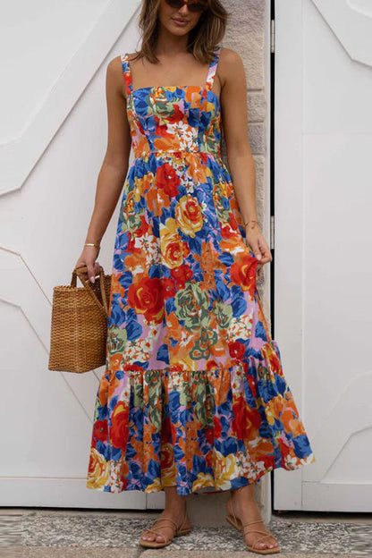 Style Lover Square Neck Adjustable Straps Maxi Dress