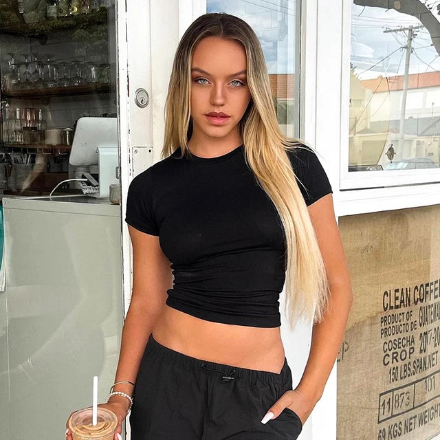 Summer New Short Sleeve T-shirt Simple Soft All-match Hot Basic Crop Tops Tees