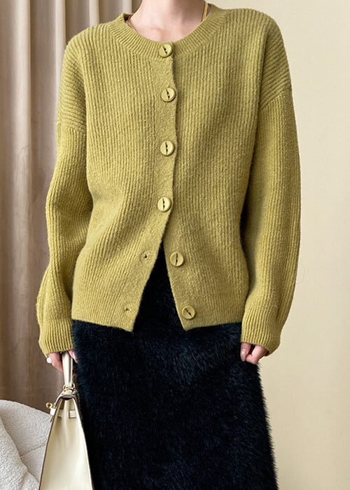 Yellow Cozy Knit Coats O Neck Long Sleeve Af1017