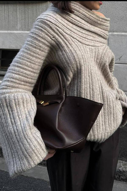 Fashionable Irregular Collar Loose Knitted Sweater