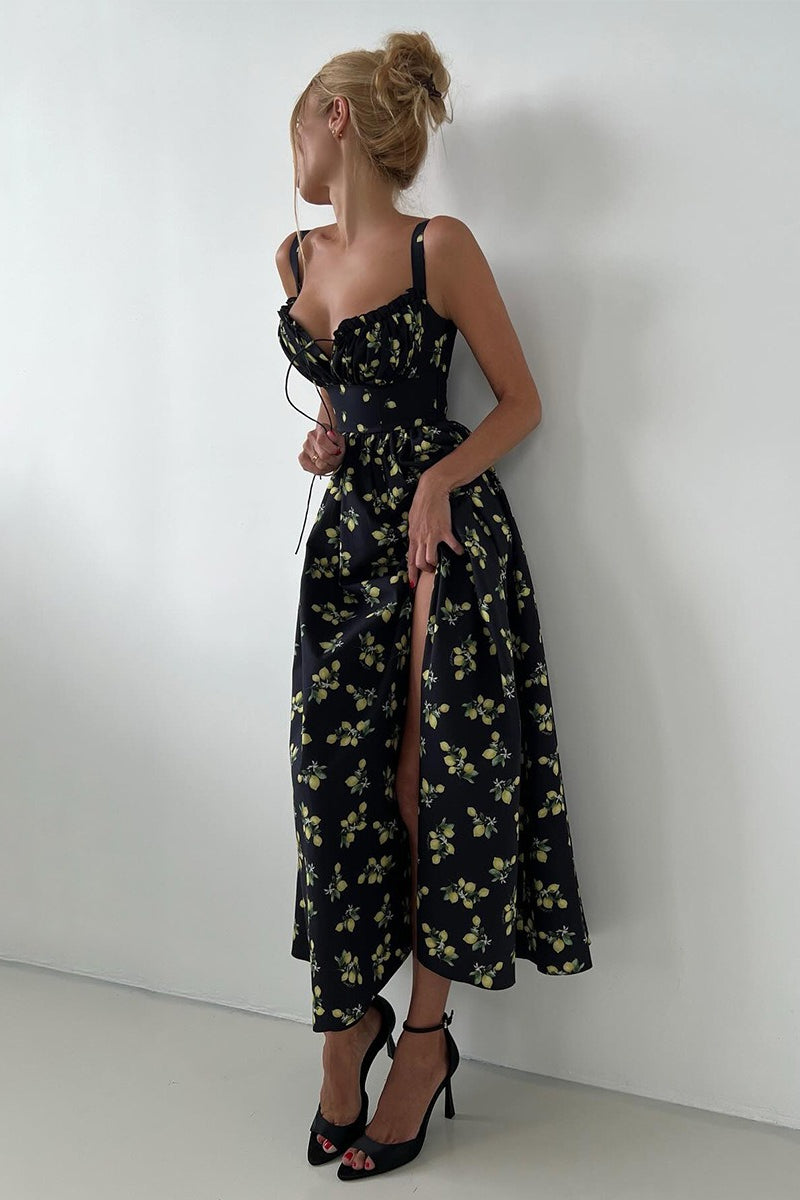 Cami Tie High Waist Slit Midi Dress