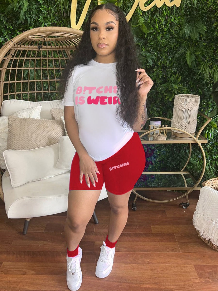 Round Neck Letter Print Shorts Set Ar508
