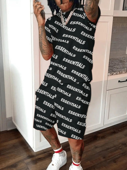 Letter Print Drawstring Shorts Set Ar50115