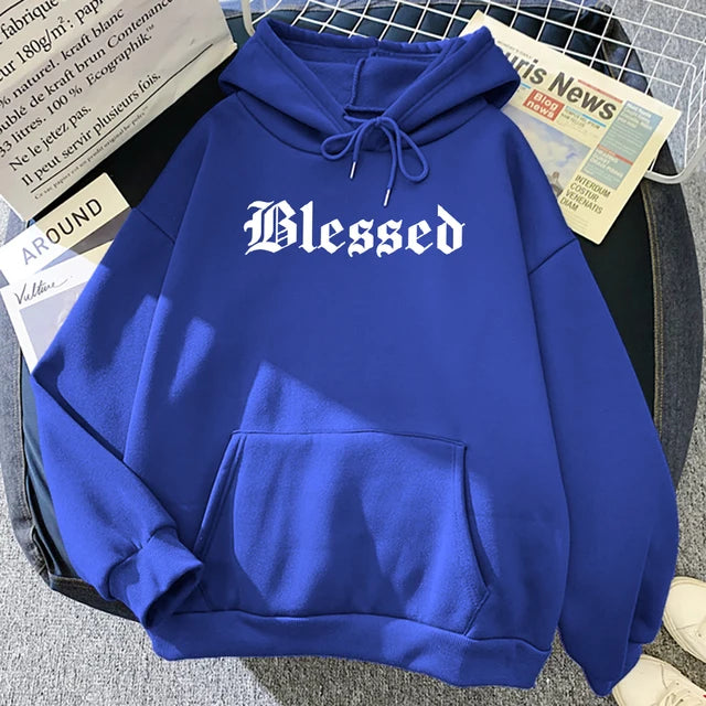 Blessed Creativity Printed Hoodies Street Style Hip Hop Hoody Autumn Loose Fleece Clothing Comfortable Pullover Sweatshirt