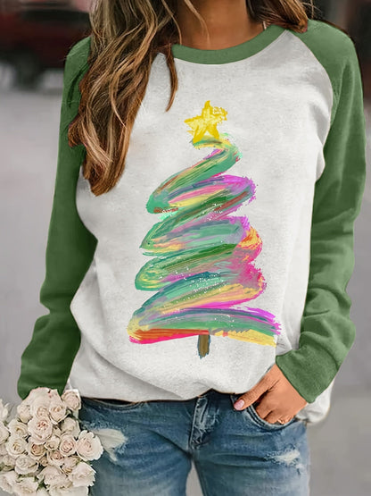 Christmas Tree Print Pullover Sweatshirt Rk6301