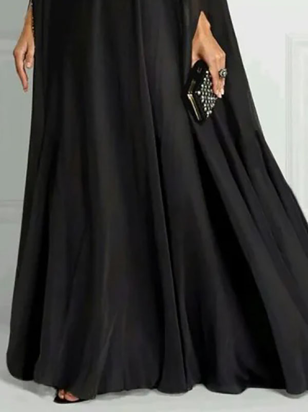 Long Sleeves Loose Rhinestone Round-neck Maxi Dresses