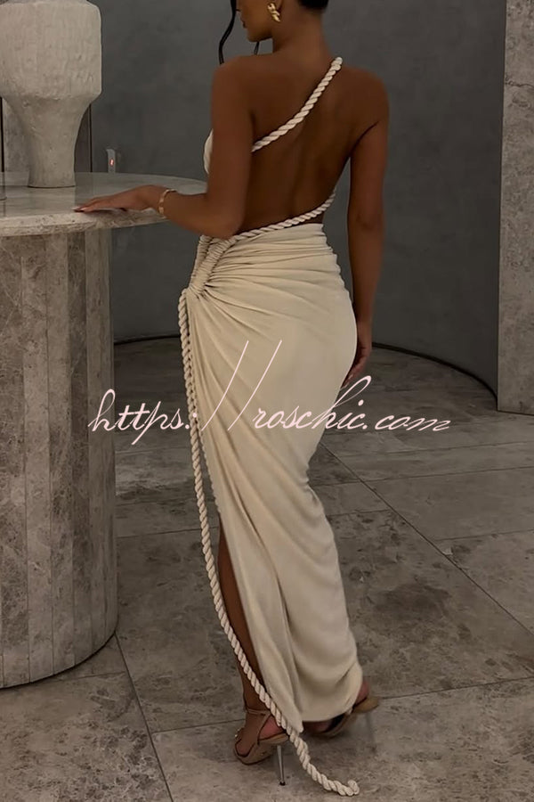 Juliana Rope Detail Ruched One Shoulder Cutout Stretch Maxi Dress