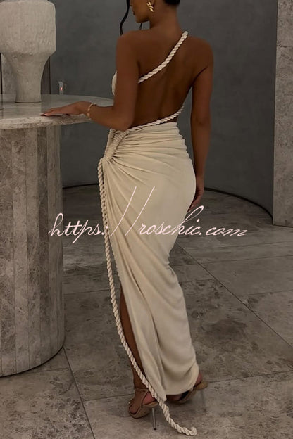 Juliana Rope Detail Ruched One Shoulder Cutout Stretch Maxi Dress