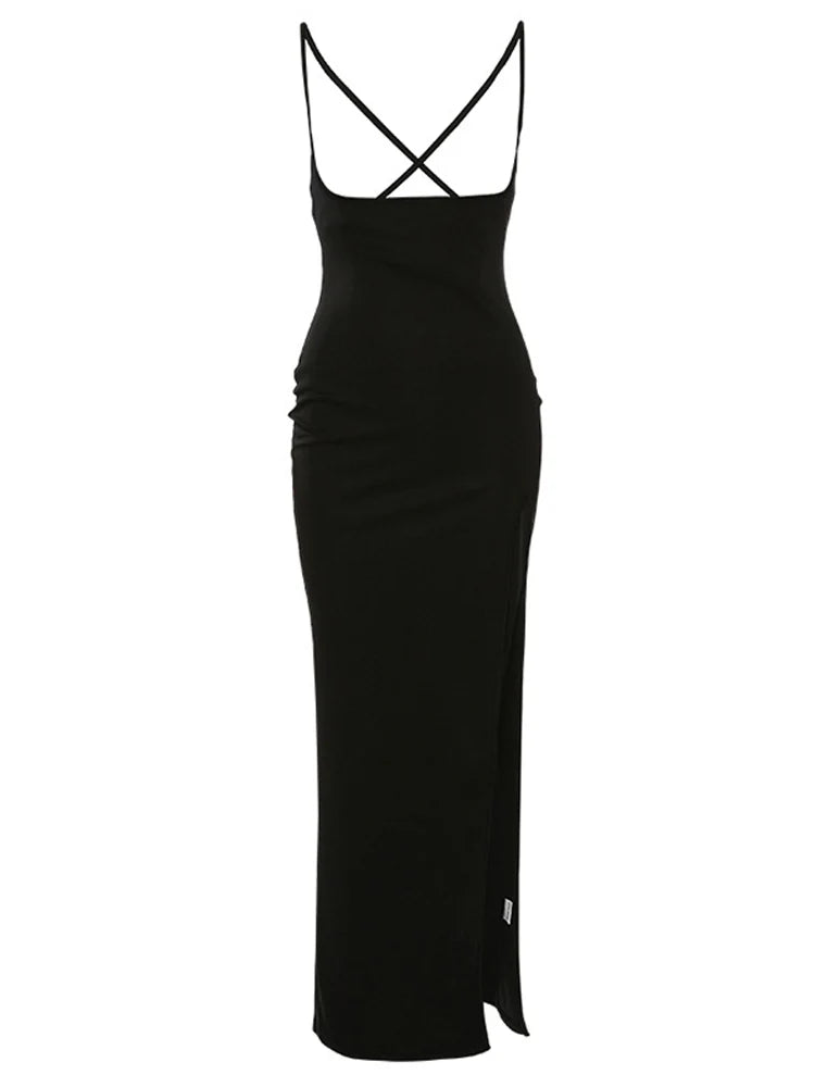 Black High Waisted a Line Suspender Skirts Spring Summer High Split Long Maxi Skirt