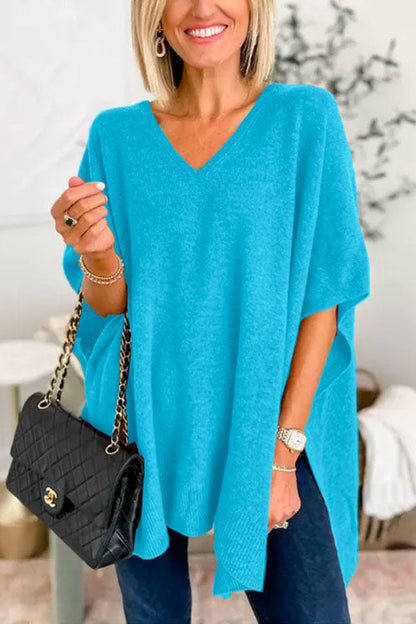 Chicest V Neck Loose Fit Poncho Sweater