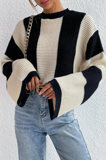 Unique Striped Crewneck Niche Stylish Knit Sweater