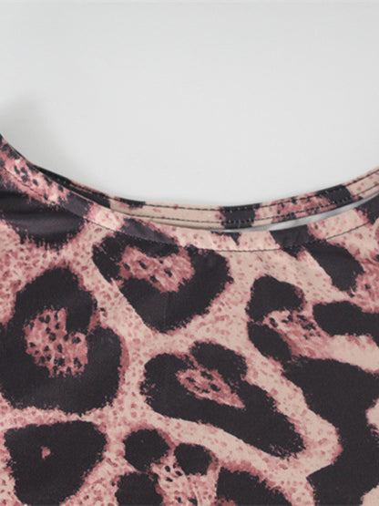 Bodycon Long Sleeves Leopard Printed Round-neck Maxi Dresses