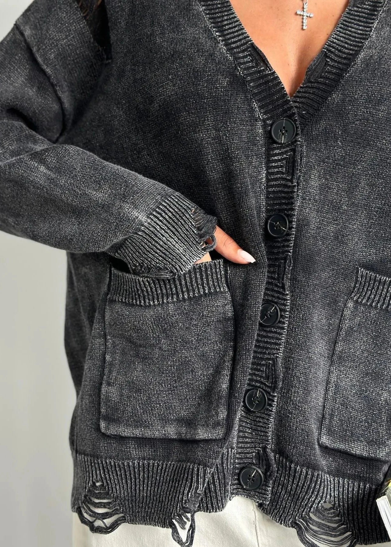 Distressed Washed Woolen Cardigan