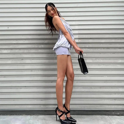 Deep V Neck Dress for Off Shoulder Bandage Sleeveless Mini Dresses Beach Holiday Backless Dress Woman
