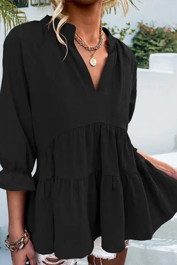 V-neck Loose Color Long-sleeved Blouse