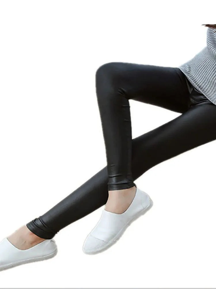 Winter Warm Thick Velvet Faux Leather Leggings Gothic Legging Pants Punk Rock Slim Skinny Pencil Pants for