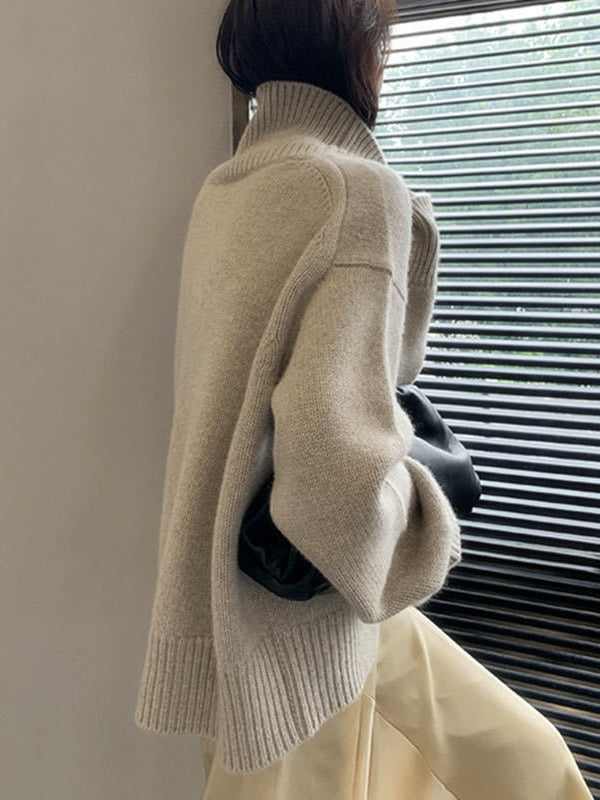 Grey High-neck Long Sleeve Sweater Qx016